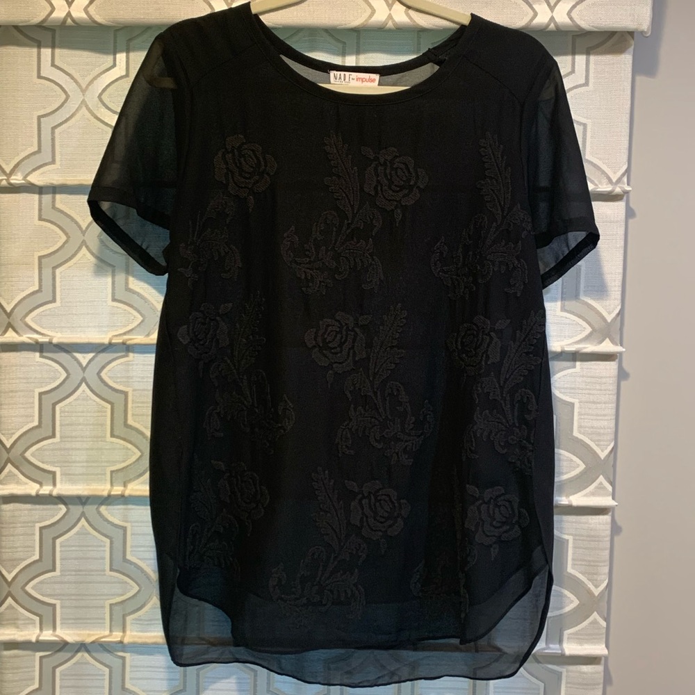 Short Sleeve Sheer Rose Shirt